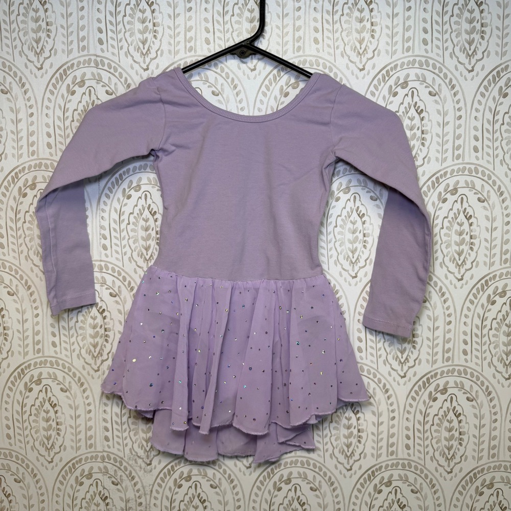 Arshiner Girls Lavender Long‎ Sleeve Rhinestone Ballet Dance Leotard Dress 130 S